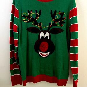 Ugly Christmas Sweater Brand Rudolph Red Nosed Reindeer with Back‎ Image Men’s L